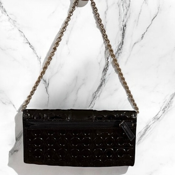 COACH Julia Charcoal Patent Leather Wallet Chain - Picture 2 of 7